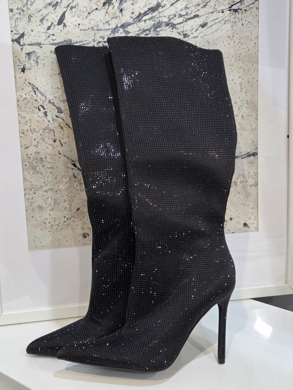 Rita Ora Primark Black Sparkle Stiletto Knee-High Boots - Women's Dress Boots